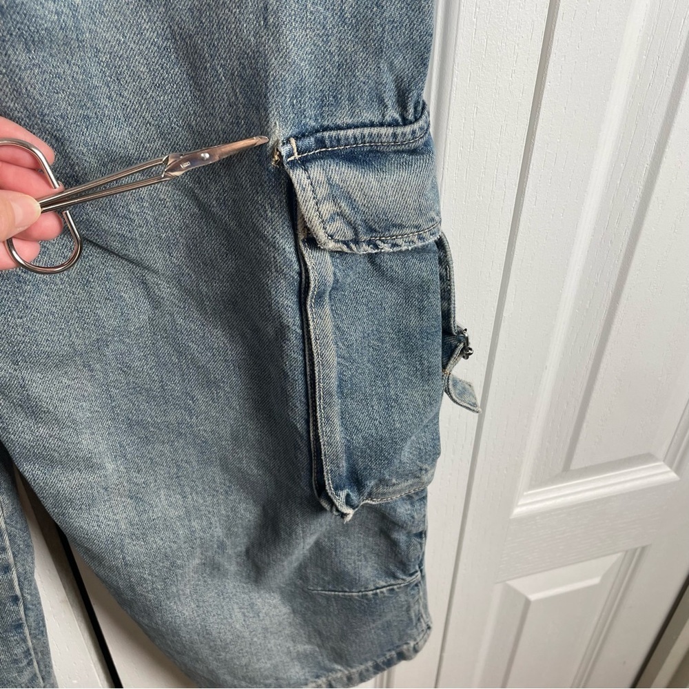 Zara Barrel Baggy Jeans Women’s 0 Blue Faded Utility Cargo Multipocket Y2K - Picture 10 of 16
